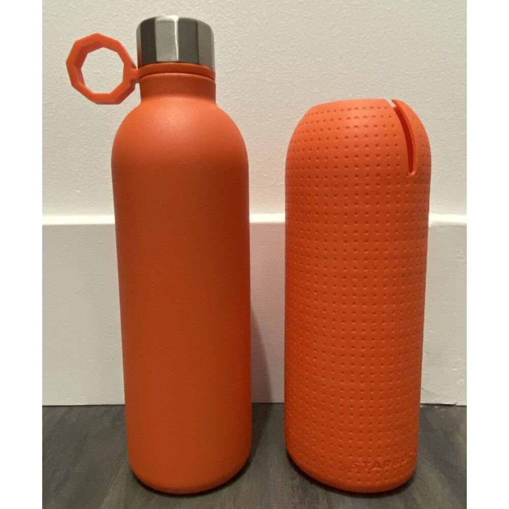 Starbucks 20 Oz Water Bottle Thermal Orange Rubber Sleeve Stainless Steel NEW - Picture 2 of 9